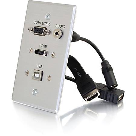C2G HDMI, VGA, 3.5mm Audio and USB Pass Through Wall Plate - Single Gang - 1-gang - Aluminum - 1x HDMI Port(s) - 39707