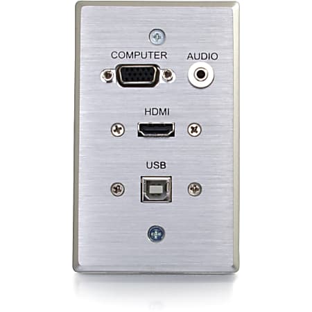 C2G HDMI, VGA, 3.5mm Audio and USB Pass Through Wall Plate - Single Gang - 1-gang - Aluminum - 1x HDMI Port(s) - 39707