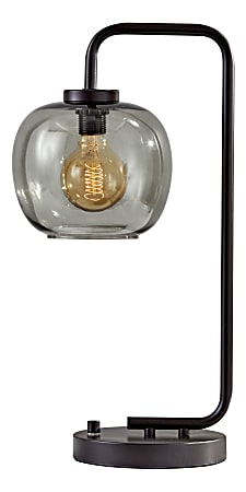 Adesso® Ashton Table Lamp, 20-1/2”, Smoked-Glass Shade/Matte-Black Base