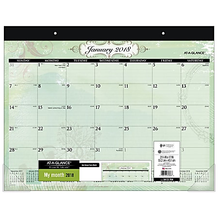 AT-A-GLANCE® Poetica Monthly Desk Pad Calendar, 22" x 17", White, January to December 2018 (SK72-704-18)