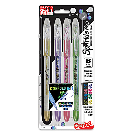 Pentel Sparkle Pop Iridescent Gel Pens, (1.0mm) Bold Lines