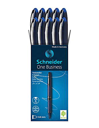 Schneider One Business Rollerball Pens, Broad Point, 0.6 mm, Blue Barrel, Blue Ink, Pack Of 10