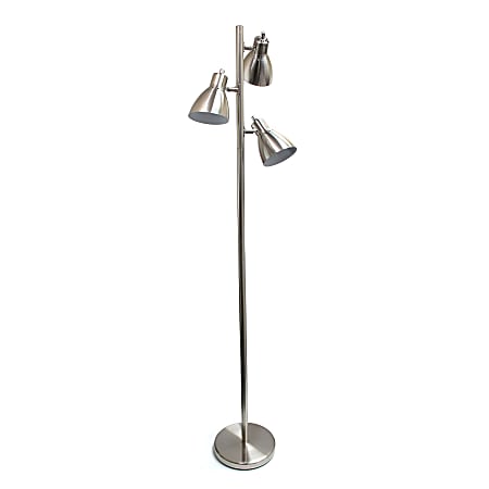 Creekwood Home Essentix 3-Light Metal Tree Floor Lamp, 64"H, Brushed Nickel Shades/Brushed Nickel Base