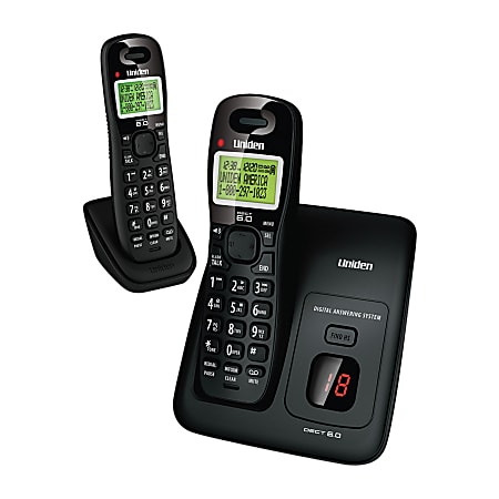Uniden D1384 2 DECT 6.0 Digital Dual Handset Cordless Phone With Answering  System Black - Office Depot