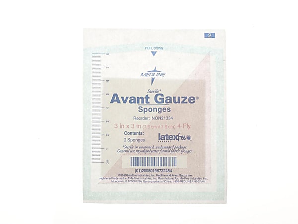 Medline Avant Gauze Nonwoven Sterile Sponges, 3" x 3", White, Case Of 1,200