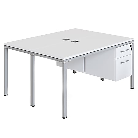 Boss Office Products Simple System Workstation Double Desks Face To Face  With 2 Pedestals 29 12 H x 71 W x 60 D White - Office Depot