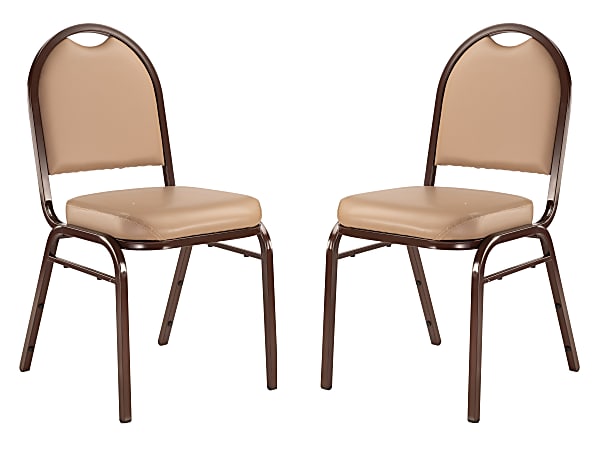 National Public Seating Dome-Back Stacking Chairs, Vinyl, French Beige/Mocha, Set Of 2