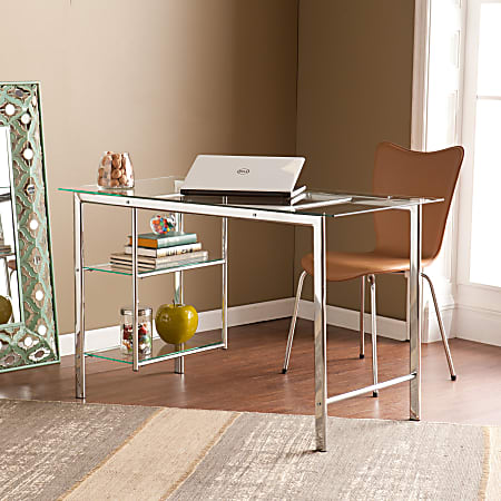 SEI Furniture Oslo Chrome & Glass 48"W Writing Desk, Chrome/Clear