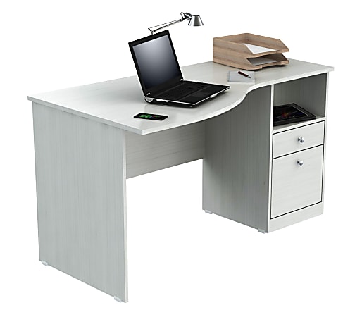 Inval Laura 55"W Curved Top Computer Desk, Laricina White