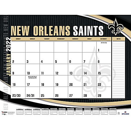 Lang Turner Licensing Monthly Desk Calendar, 22” x 17”, New Orleans Saints, January To December 2022