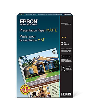 Epson Presentation Paper 13 x 19 Pack Of 100 Sheets 27 Lb Matte