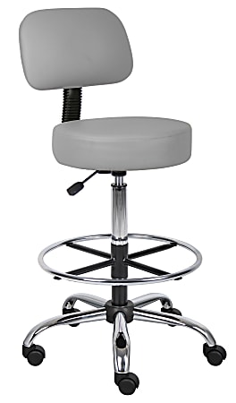 Boss Office Products Medical Drafting Stool, With Backrest, Caressoft™ Vinyl, Gray