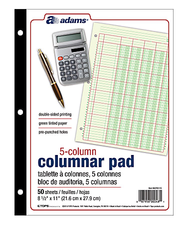 Adams® Analysis Pad, 8 1/2" x 11", 100 Pages (50 Sheets), 5 Columns, Green