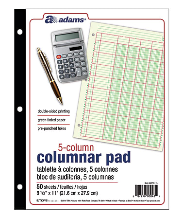 Adams® Analysis Pad, 8 1/2" x 11", 100 Pages (50 Sheets), 5 Columns, Green