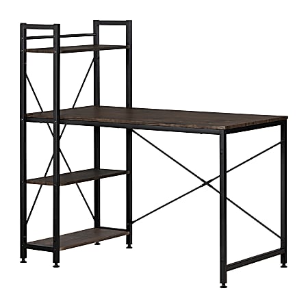 South Shore Evane Industrial Computer Desk With Storage, Cracked Fall Oak