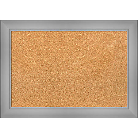 Amanti Art Rectangular Non-Magnetic Cork Bulletin Board, Natural, 28” x 20”, Flair Polished Nickel Plastic Frame