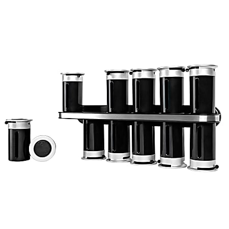 Honey-Can-Do Zero Gravity™ Wall-Mount Magnetic Spice Rack, 12 Canisters, 7 1/2"H x 14 1/4"W x 3"D, Black/Silver
