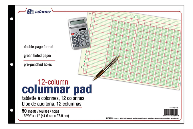 Adams® Analysis Pad, 11" x 16 3/8", 100 Pages (50 Sheets), 12 Columns, Green
