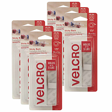 VELCRO Brand Sticky Back Tape 34 x 18 White Pack Of 6 - Office Depot