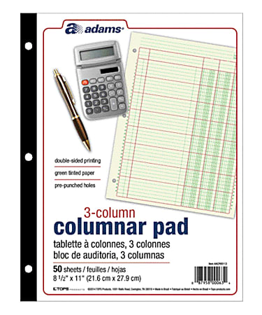 Adams® Analysis Pad, 8 1/2" x 11", 100 Pages (50 Sheets), 3 Columns, Green