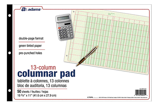 Adams® Analysis Pad, 16 3/8" x 11", 100 Pages (50 Sheets), 13 Columns, Green