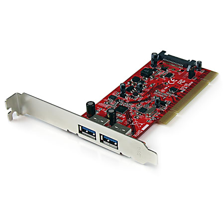 StarTech.com 2 Port PCI SuperSpeed USB 3.0 Adapter Card with SATA Power - Add 2 SuperSpeed USB 3.0 ports to a computer through a PCI slot - pci usb 3.0 adapter - pci usb 3.0 adapter card - pci usb 3.0 card -pci usb 3.0 controller