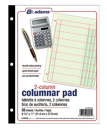 Adams® Analysis Pad, 8 1/2" x 11", 100 Pages (50 Sheets), 2 Columns, Green