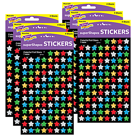 Trend superShapes Stickers, Colorful Foil Stars, 400 Stickers Per Pack, Set Of 6 Packs