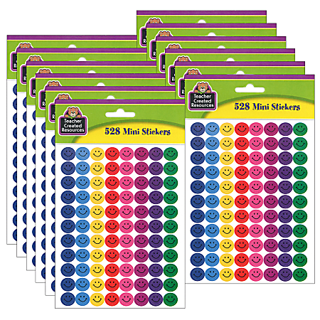 Teacher Created Resources® Mini Stickers, Happy Faces, 528 Stickers Per Pack, Set Of 12 Packs