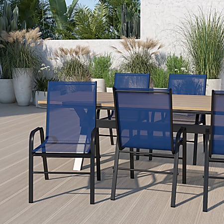 Flash Furniture Brazos Series Outdoor Stack Chairs, Black/Navy, Set Of 5 Chairs
