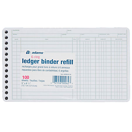 Adams® Ledger Sheets, 5" x 8", Green/White