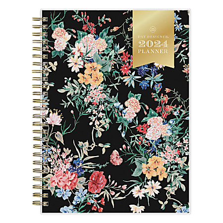2024 Day Designer Weekly/Monthly Planning Calendar, 5-7/8" x 8-5/8", Wild Flora Black Frosted, January To December