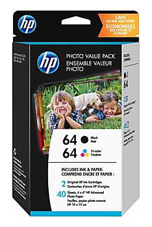 HP 64 Black And Tri-Color Ink With Photo Paper, Pack Of 2, Z2H77AN