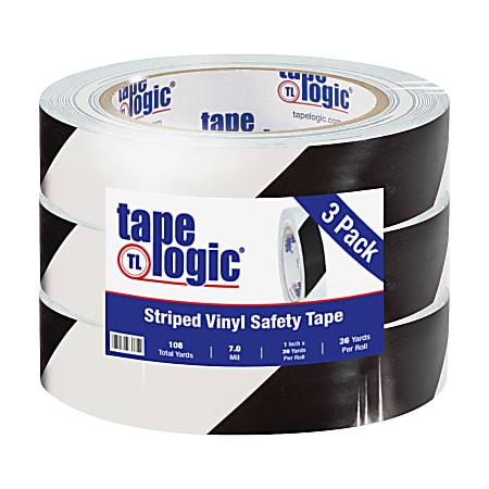 BOX Packaging Striped Vinyl Tape, 3" Core, 1" x 36 Yd., Black/White, Case Of 3