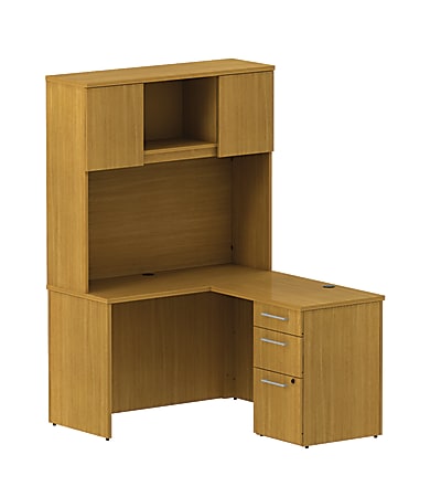 BBF 300 Series L-Shaped Desk With Tall Storage, 72 3/10"H x 47 3/5"W x 51 1/2"D, Modern Cherry, Premium Installation Service