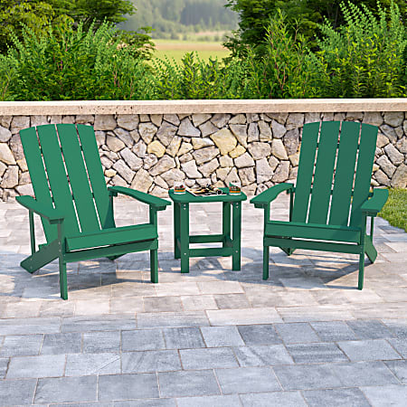 Flash Furniture Charlestown All-Weather Poly Resin Wood Adirondack Chairs With Side Table, Green