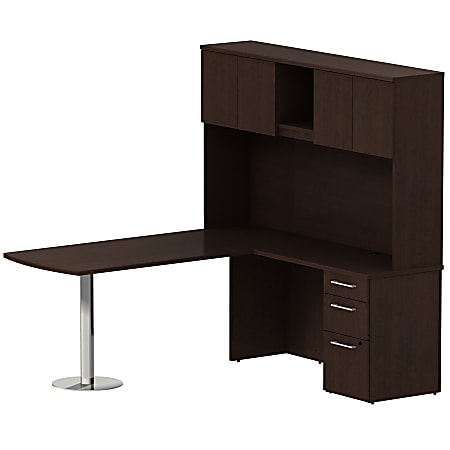 Bush Business Furniture 300 Series L Shaped Peninsula Desk With Hutch And 3 Drawer Pedestal, 72"W x 30"D, Mocha Cherry, Standard Delivery