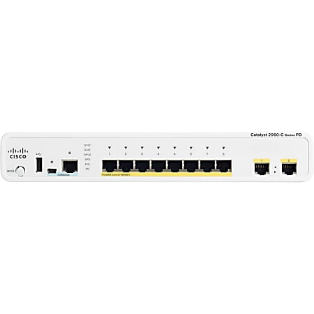 Cisco Catalyst 2960-C Ethernet Switch - 8 Ports - Manageable - Gigabit Ethernet, Fast Ethernet - 10/100/1000Base-T, 10/100Base-TX - 2 Layer Supported - 2 SFP Slots - Power Supply - Twisted Pair , Desktop, Wall Mountable