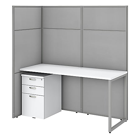 Bush Business Furniture Easy Office 60"W Cubicle Desk With File Cabinet And 66"H Open Panels Workstation, Pure White/Silver Gray, Premium Installation