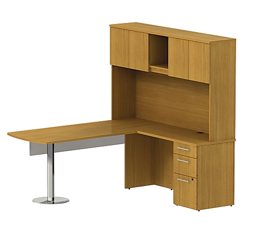 BBF 300 Series L-Shaped Desk With Glass Panel & Storage, 72 3/10"H x 71 3/5"W x 71 3/10"D, Modern Cherry, Standard Delivery Service