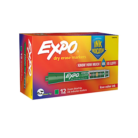 EXPO® Ink Indicator Dry-Erase Markers, Chisel Tip, Green, Box Of 12