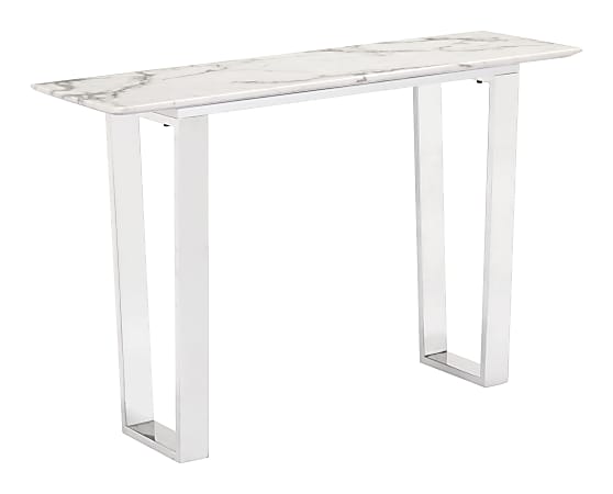 Zuo Modern Atlas Composite Stone Console Table, 30-5/16”H x 47-1/4”W x 14-1/4”D, White/Silver