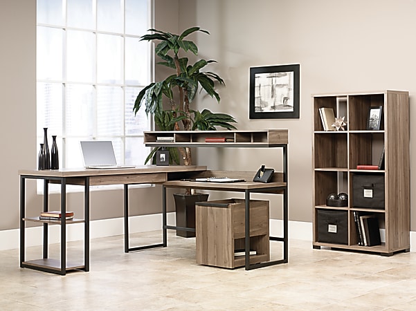 Sauder Transit 61 W Multi Tiered L Shaped Corner Desk Salted Oak