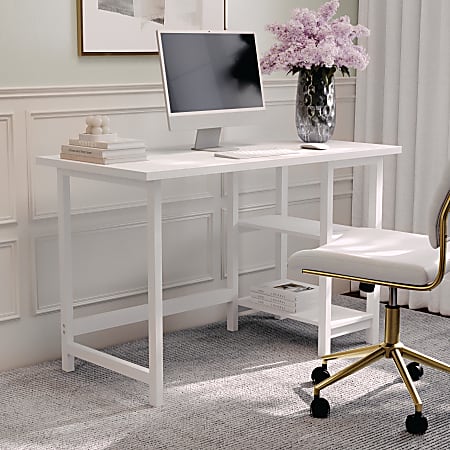 Martha Stewart Beckett 47.5"W Home Office Trestle Computer Desk With Shelves, White Wood Grain