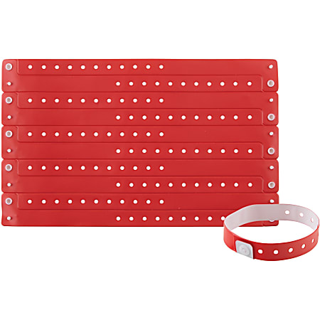 Advantus Colored Vinyl Wristbands - 100 / Pack - Yes - 0" Height x 0.6" Width x 9.8" Length - Red - Vinyl
