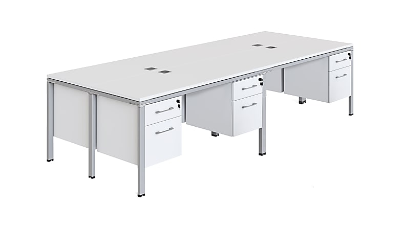 Boss Office Products Simple Systems Workstation Quad Desks With 4 Pedestals, 29-1/2”H x 96”W x 48”D, White