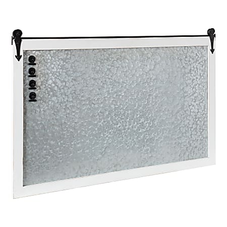 Kate and Laurel Cates Barn Door Framed Magnet Board, Metal, 26” x 40”, Silver, White Wood Frame