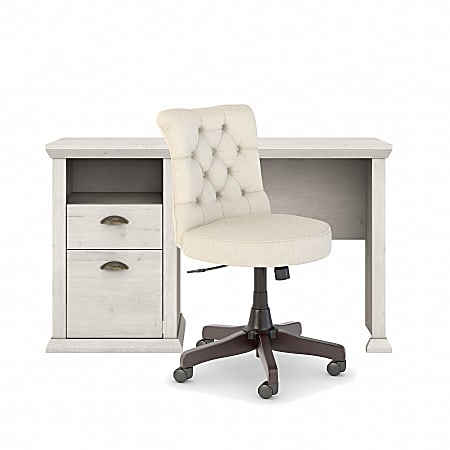Bush Business Furniture Yorktown 50"W Home Office Computer Desk And Chair Set, Linen White Oak, Standard Delivery