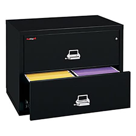 FireKing® UL 1-Hour 31-1/8"W x 22-1/8"D Lateral 2-Drawer Fireproof File Cabinet, Black, White Glove Delivery