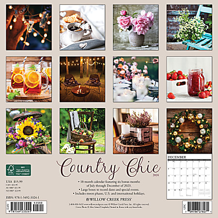 2024 Willow Creek Press Scenic Monthly Wall Calendar 12 x 12 Country